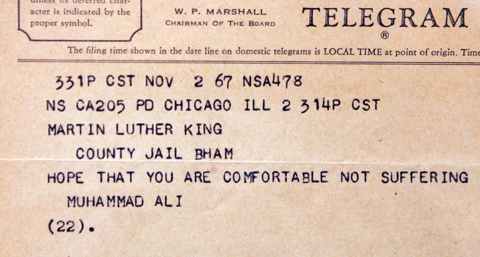 A telegram to a jailed Dr. Martin Luther King Jr. from boxer Muhammad Al (Getty Images)