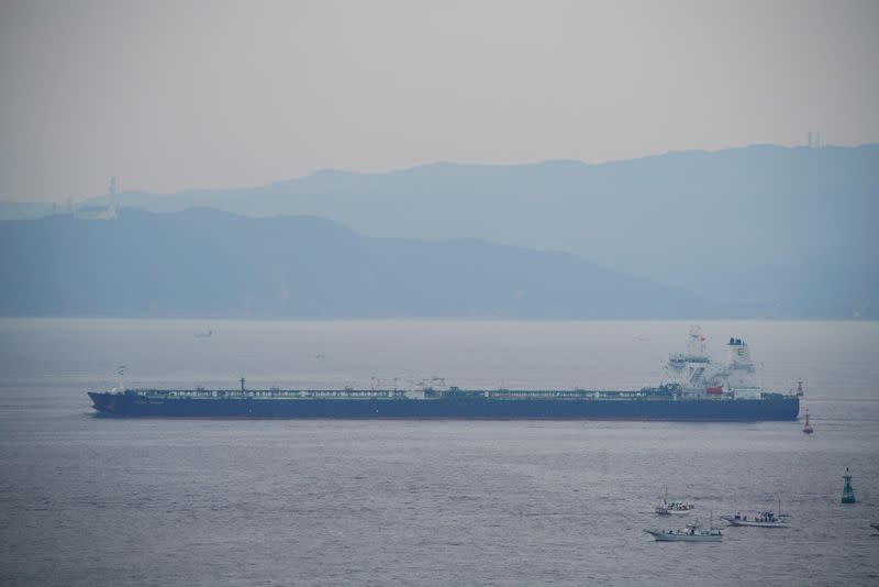 St Nikolas ship X1 oil tanker involved in U.S.-Iran dispute in the Gulf of Oman which state media says was seized is seen in the Tokyo bay