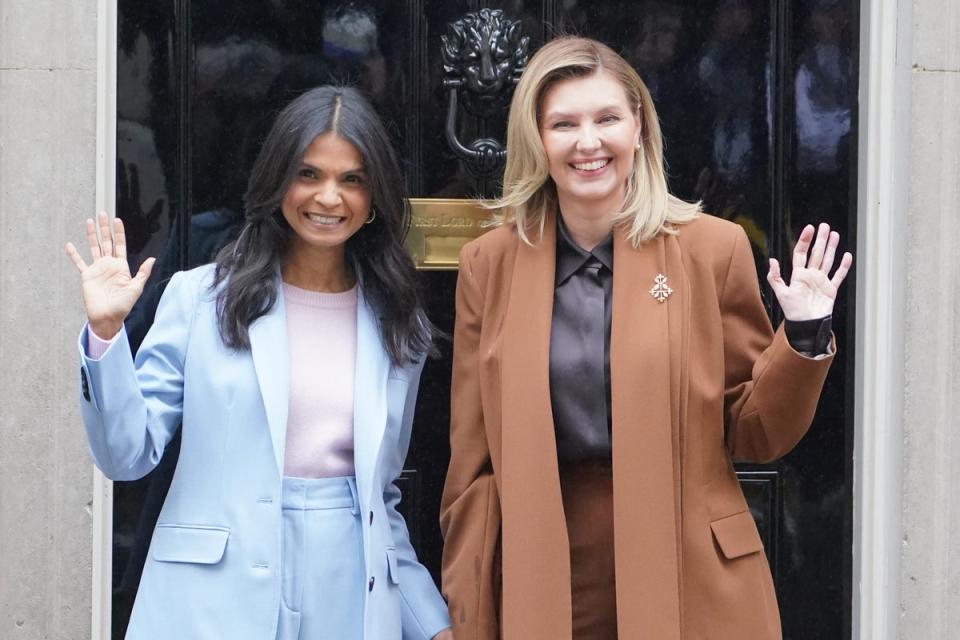 Prime Minister Rishi Sunak’s wife Akshata Murty welcomes Olena Zelenska to Downing Street (PA Wire)