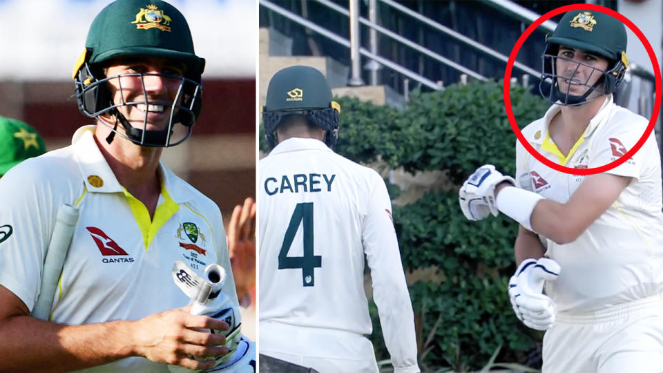 Pat Cummins, pictured here after failing to declare on day two of the second Test against Pakistan.