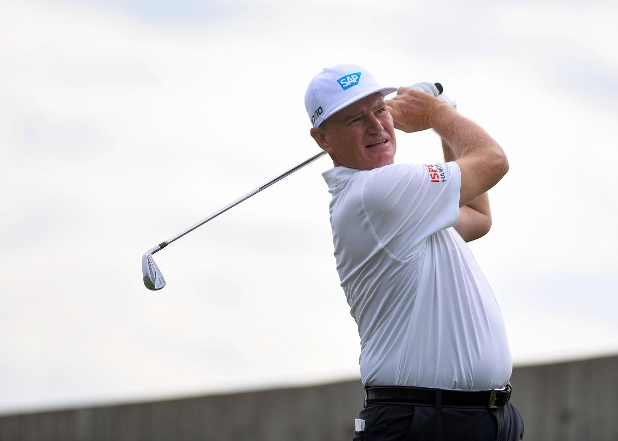 Ernie Els hits a tee shot at the Sanford International on Sunday, September 18, 2022, at the Minnehaha Country Club in Sioux Falls.

Sanford Intl Final Day 019