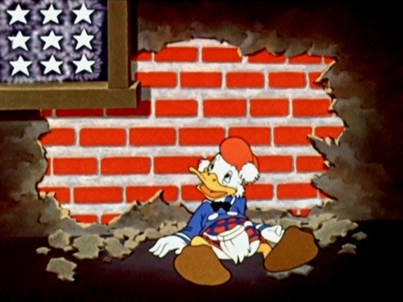 A screenshot of "The Spirit of '43" cartoon starring Donald Duck