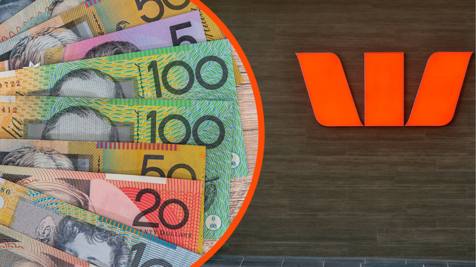 Australian currency fanned out and the Westpac symbol