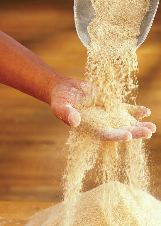 Whole grain flour, freshly milled onsite, is used to bake bread at Great Harvest Bakery & Café in Ames.