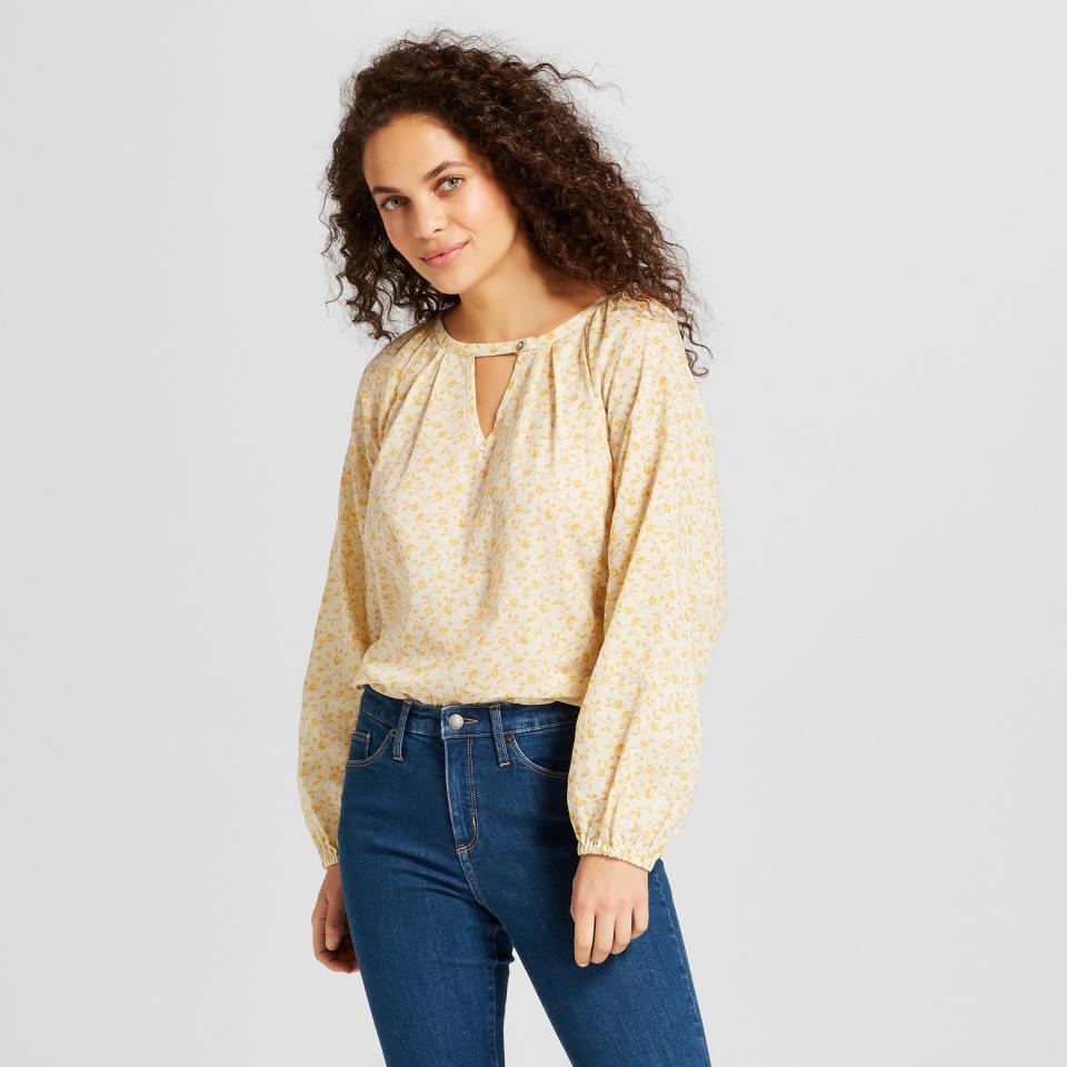 <p><a rel="nofollow noopener" href="https://www.target.com/p/women-s-long-sleeve-printed-woven-top-universal-thread-153-yellow/-/A-53171387#lnk=sametab" target="_blank" data-ylk="slk:Long-Sleeved Printed Blouse, $25;elm:context_link;itc:0;sec:content-canvas" class="link ">Long-Sleeved Printed Blouse, $25</a></p>