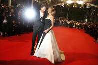 Actor Ryan Reynolds and his wife Blake Lively arrive for the screening of Captives at the 67th international film festival, Cannes, southern France, Friday, May 16, 2014. (AP Photo/Alastair Grant)