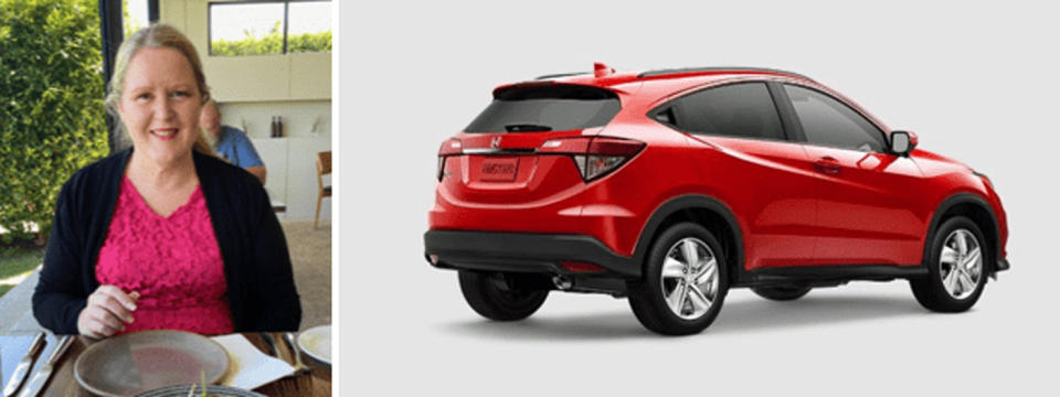 Kylie Prince is pictured with a red Honda HRV, which she is believed to be driving. Source: Victoria Police