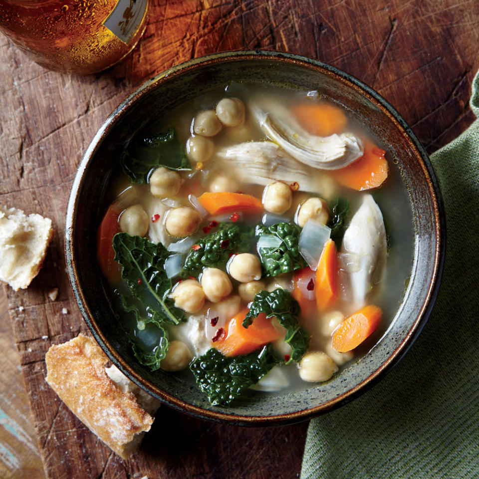Onion, Kale, Chickpea, and Chicken Soup
