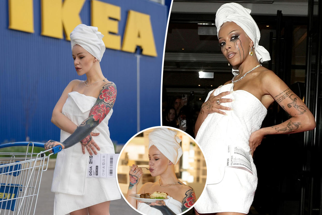 Ikea model wearing a towel