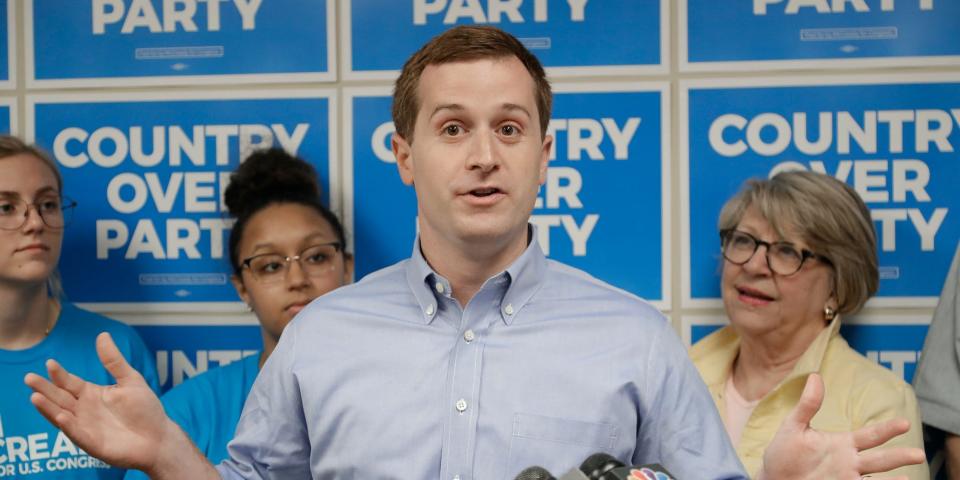 Ninth Congressional district Democratic candidate speaks during a news conference in Charlotte, N.C., Wednesday, May 15, 2019.