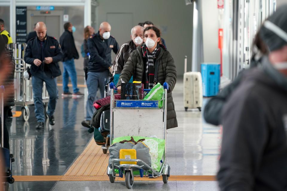 At the Rome international airport in Italy on March 12, 2020.