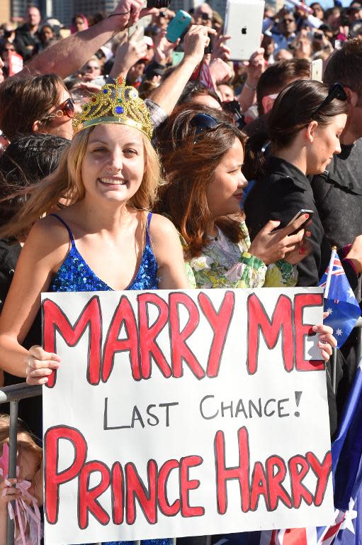 Members of the public wait to meet Britain's Prince Harry during his visit to the Sydney Opera House, on May 7, 2015