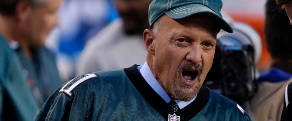 Jim Cramer yells at an NFL football game