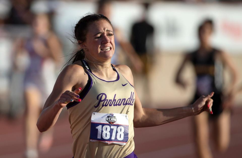 Panhandle's Macklynn Land competes in the 400 meter dash during the UIL State Track and Field meet, Friday, May 13, 2022, at Mike A. Myers Stadium in Austin.