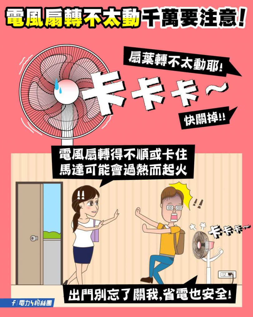 台電提醒使用電風扇也要注意安全。（圖／電力粉絲團臉書）