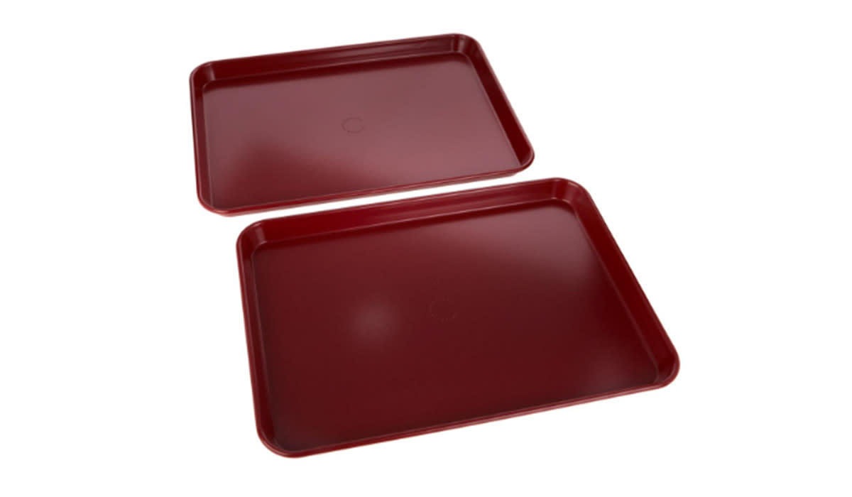 two red baking sheets