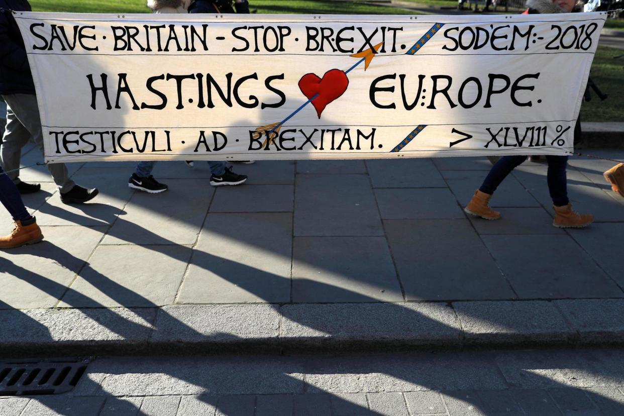 An anti-Brexit banner outside the Palace of Westminster: REUTERS