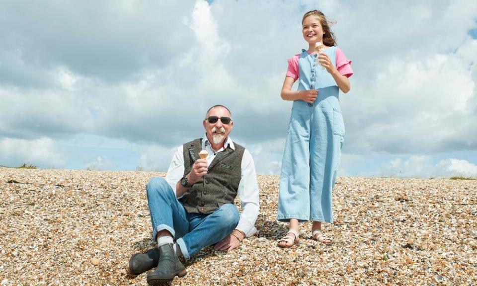 Kiki Tautz and her grandad Pip Philips, on the beach in Gosport, Hampshire.