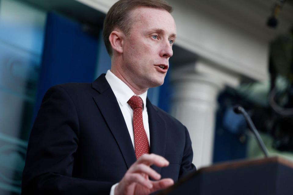 White House National Security Adviser Jake Sullivan speaks to reporters at the 9 April daily press briefing (Getty Images)