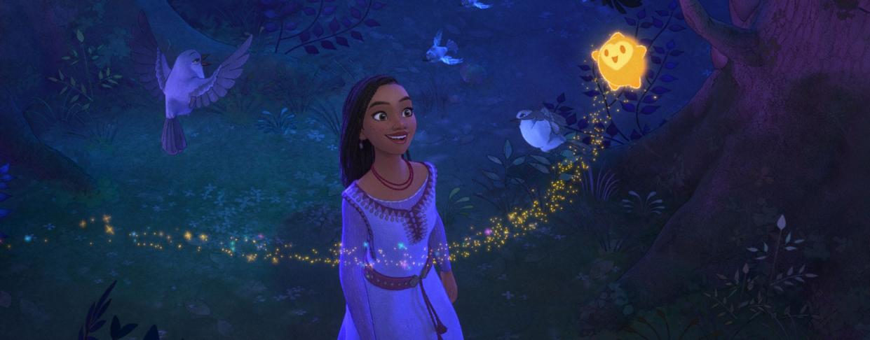 In “Wish,” sharp-witted idealist Asha (voiced by Ariana DeBose) makes a wish so powerful, it’s answered by a cosmic force—a little ball of boundless energy called Star.