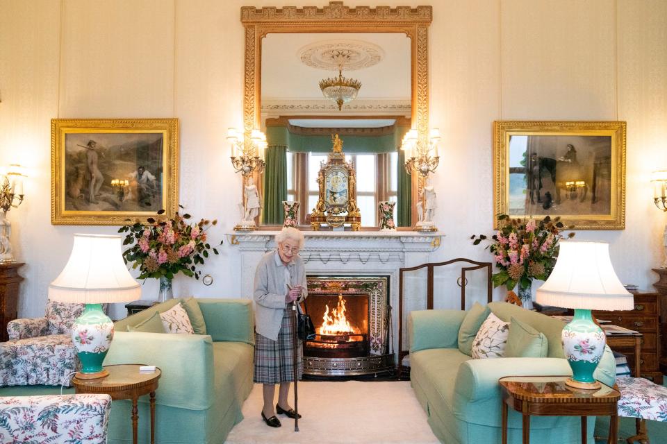 Queen Elizabeth II is pictured in Balmoral's drawing room before meeting with Liz Truss, the newly elected leader of the Conservative Party, on Sept. 6, 2022.