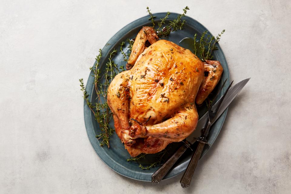 This roast chicken requires minimal ingredients. With a few important steps (including butter slathering), it provides maximum deliciousness. <a href="https://www.epicurious.com/recipes/food/views/my-favorite-simple-roast-chicken-231348?mbid=synd_yahoo_rss" rel="nofollow noopener" target="_blank" data-ylk="slk:See recipe.;elm:context_link;itc:0" class="link ">See recipe.</a>