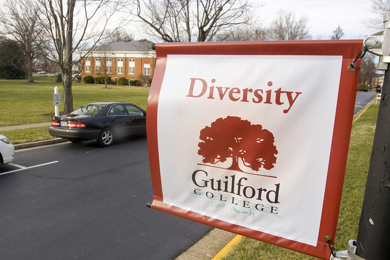 Image: A banner promoting diversity at Guilford College (Nelson Kepley / The News & Record via AP file)