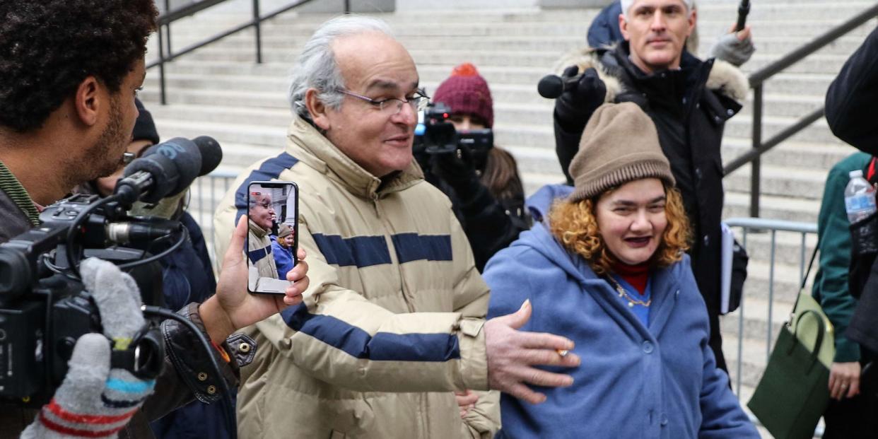 Tekashi 6ix9ine's estranged father, Daniel Hernandez and his girlfriend are seen outside Manhattan federal courthouse on December 18, 2019 in New York City.