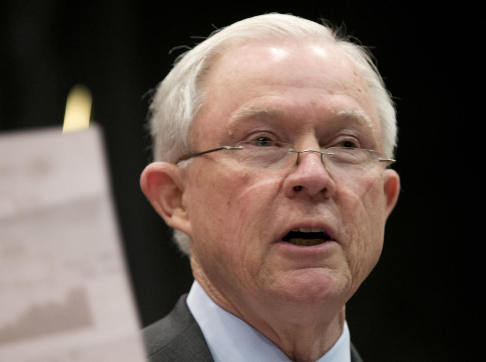 Attorney General Jeff Sessions speaks to law enforcement officers in Richmond, Va., Wednesday, March 15, 2017. (AP Photo/Steve Helber)