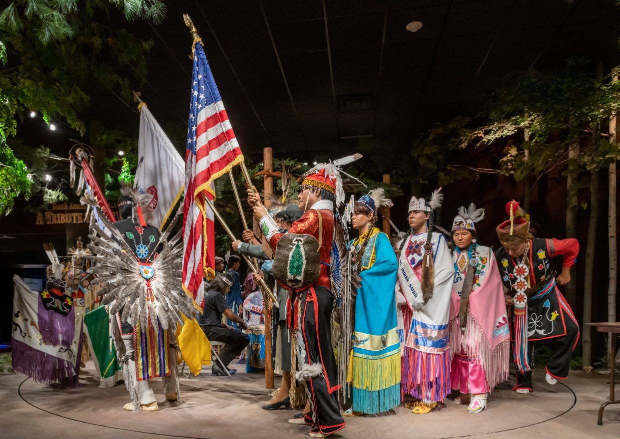 The Milwaukee Public Museum's exhibition about Native American culture, "A Tribute to Survival," features a contemporary powwow grand entry scene.