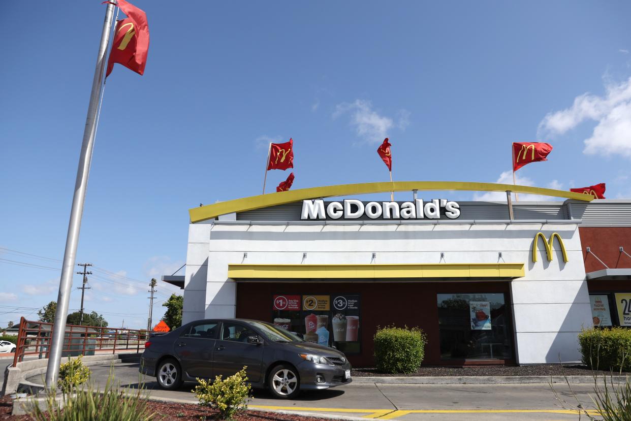 A sign is posted in front of a McDonald's restaurant on April 28, 2022 in San Leandro, California.Justin Sullivan / Staff