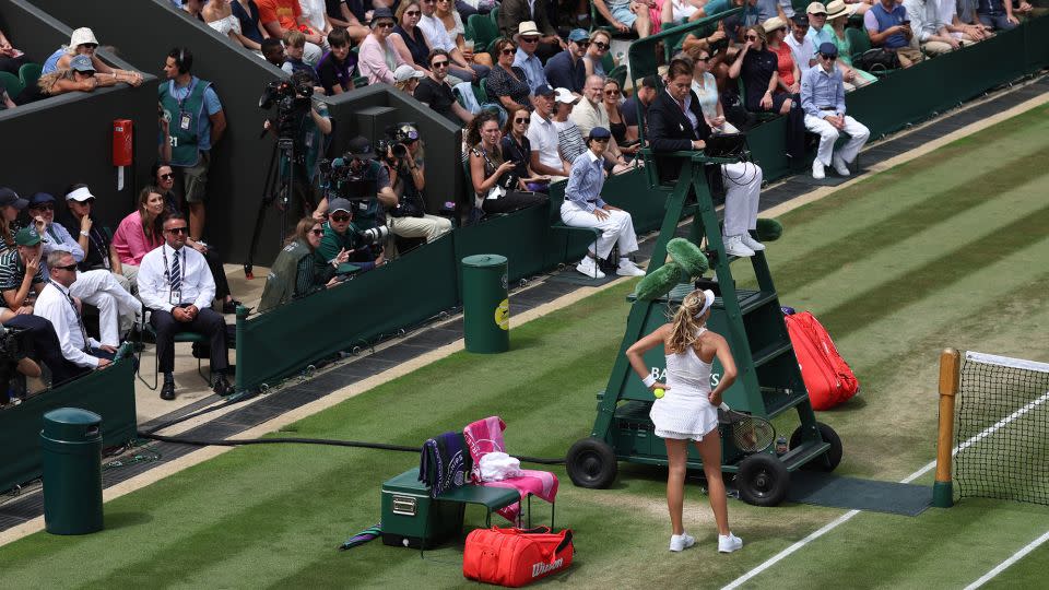 Andreeva argues with the umpire after being docked a point against Madison Keys at Wimbledon. - Charlotte Wilson/Offside/Getty Images