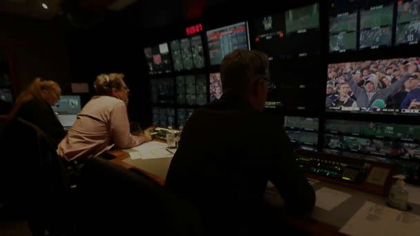 PHOTO: The 'The Monday Night Football' production team is hard at work during a game. (ABC News)