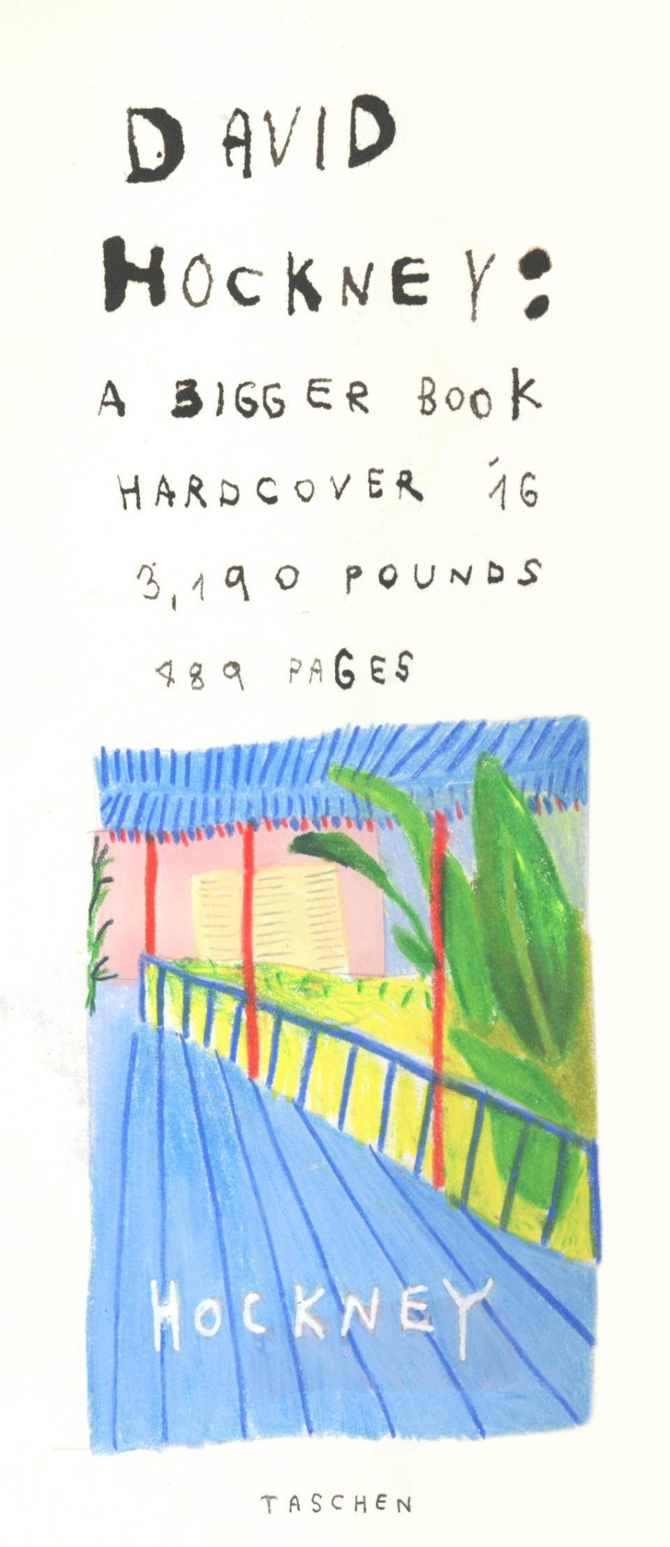 drawing of a Taschen art book about David Hockney