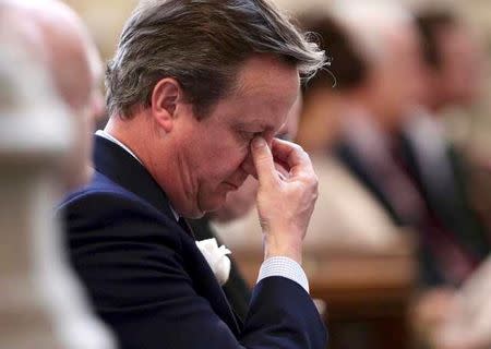 Britain's Prime Minister David Cameron attends after a service of rememberance for Labour MP Jo Cox who was shot and stabbed to death last week outside her constituency surgery, in Westminster, London, June 20, 2016. REUTERS/Yui Mok/Pool