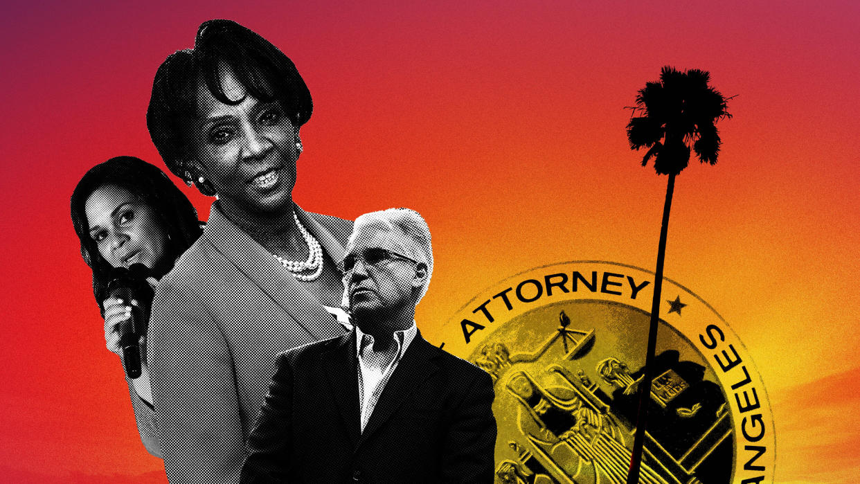 Jackie Lacey (center), the incumbent Los Angeles County district attorney, faces two notable progressive challengers&nbsp;― Rachel Rossi and George Gasc&oacute;n ― in a March primary. (Photo: Illustration: Damon Dahlen/HuffPost; Photos: Getty)