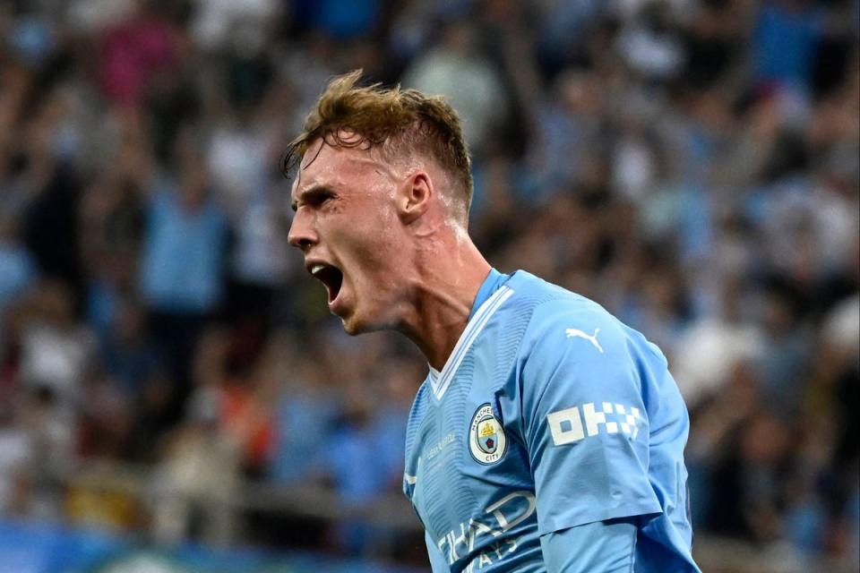 Palmer scored the vital goal as City came from behind to win the UEFA Super Cup (AFP via Getty Images)