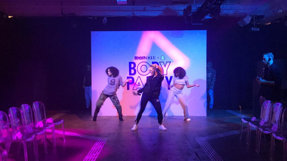<p>"In the zone! Rehearsing with my squad!"</p> <p><em>Before guests arrived, Dinah had one last rehearsal with her backup dancers. All the hard work paid off: her "Bottled Up" performance was flawless.</em></p>