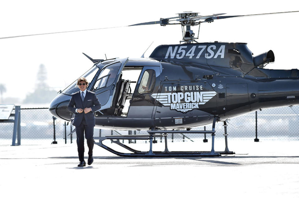 A Hollywood entrance: Cruise arrives by helicopter at the Top Gun: Maverick world premiere May 4 in San Diego. - Credit: Axelle/Bauer-Griffin/FilmMagic