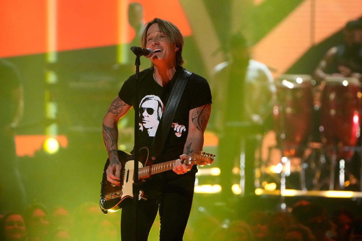 Keith Urban performs at the 2024 CMT Music Awards at the Moody Center in Austin, Tex., Sunday night, April 7, 2024.