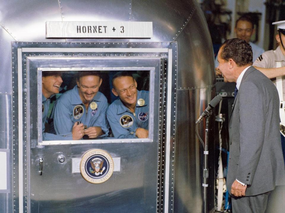 astronauts say hi to nixon apollo 11 nasa 