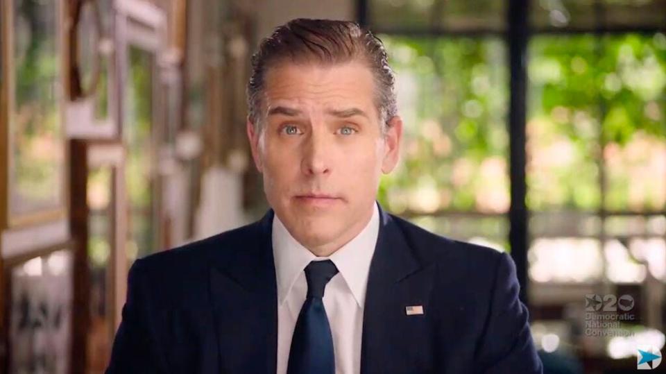 In this file video grab made on August 20, 2020 from the online broadcast of the Democratic National Convention,  Democratic presidential nominee Joe Biden's son Hunter Biden speaks during the last day of the convention.