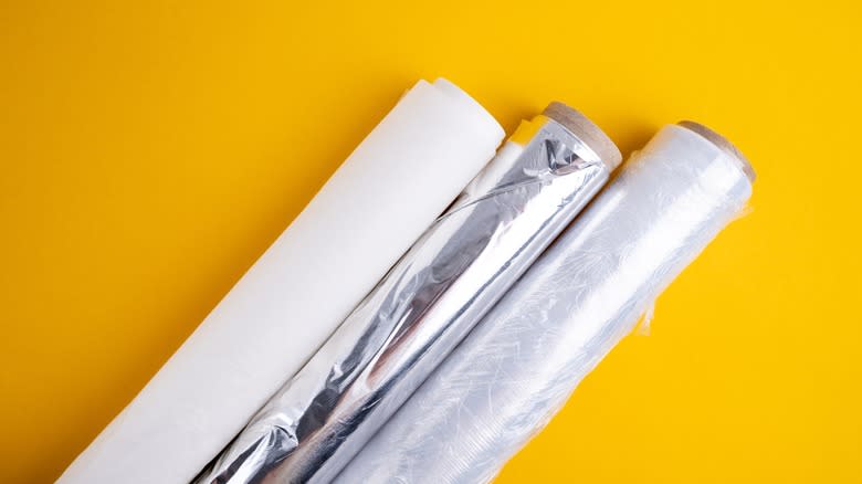 Plastic wrap, foil, parchment paper