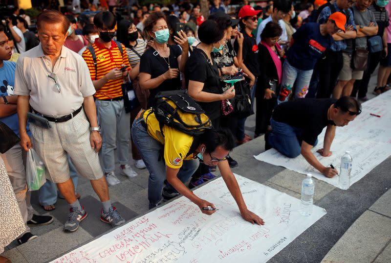 Protest against court's decision that dissolved Future Forward party at Thammasat University in Bangkok