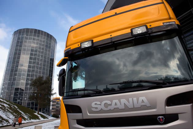 A Scania truck is on display at the German car maker Volkswagen's headquarters on March 14, 2013 in Wolfsburg, northern Germany.      AFP PHOTO / DAVID GANNON        (Photo credit should read DAVID GANNON/AFP via Getty Images) (Photo: DAVID GANNON via Getty Images)