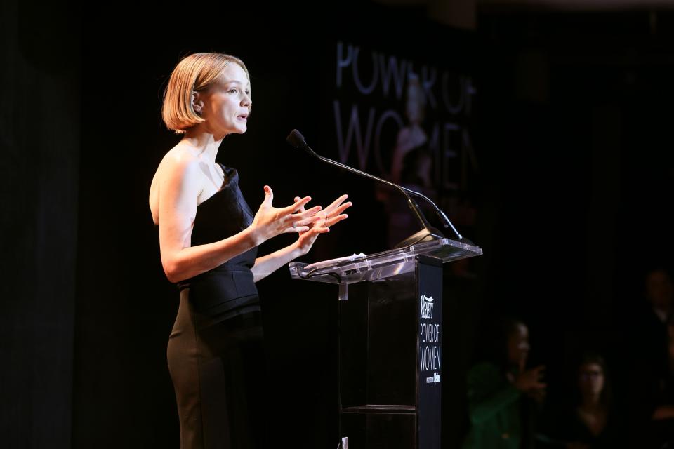 Honoree Carey Mulligan speaks onstage during Variety's Power of Women gala in Los Angeles presented by Lifetime about a cause dear to her heart.