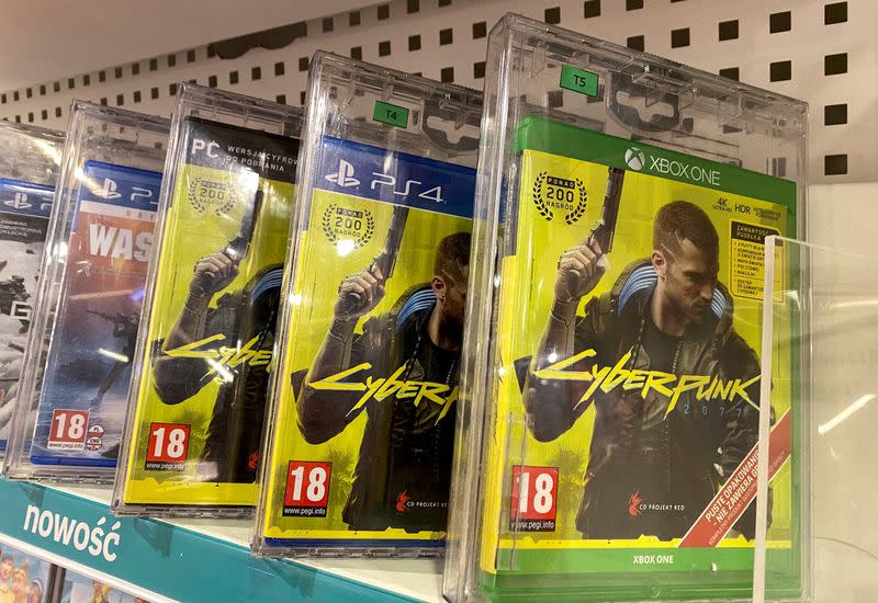FILE PHOTO: Boxes with CD Projekt's game Cyberpunk 2077 are displayed in Warsaw