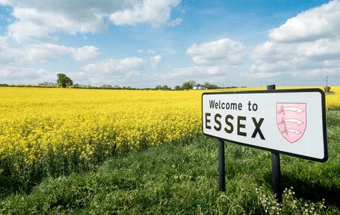 <span class="caption">It's not just Northern accents that face discrimination. The Essex accent is also the source of stigma. </span> <span class="attribution"><a class="link " href="https://www.shutterstock.com/image-photo/welcome-essex-sign-uk-rural-english-744671455" rel="nofollow noopener" target="_blank" data-ylk="slk:pxl.store/Shutterstock;elm:context_link;itc:0;sec:content-canvas">pxl.store/Shutterstock</a></span>