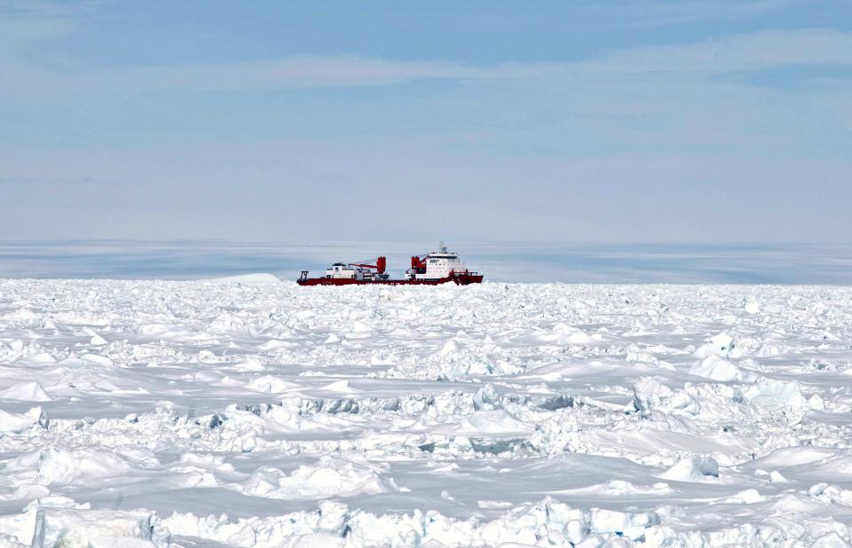 Handout shows the Chinese Xue Long icebreaker, as seen from Australia's Antarctic supply ship, the Aurora Australis, sitting in an ice pack unable to get through to the MV Akademik Shokalskiy, in East Antarctica