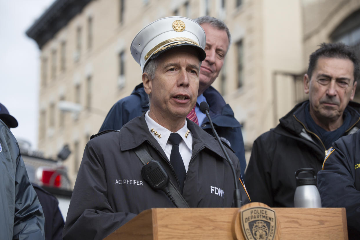 NEW YORK, NY - NOVEMBER 22: New York City Fire Department Chief of Counterterrorism and Emergency Preparedness Joseph Pfeifer speaks at a press conference following an active shooter drill on Kenmare St. on November 22, 2015 in New York City. The drill, in cooperation with the Department of Homeland Security, simulated an active shooter situation at the Bowery subway station. (Michael Graae/Getty Images)